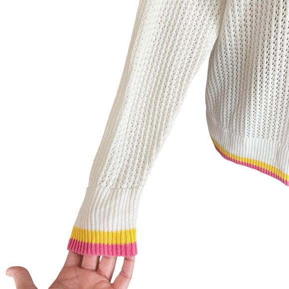 Torrid Open Weave White Striped Hooded Sweater Size 14/16 Coastal Beachy Casual - Picture 5 of 9